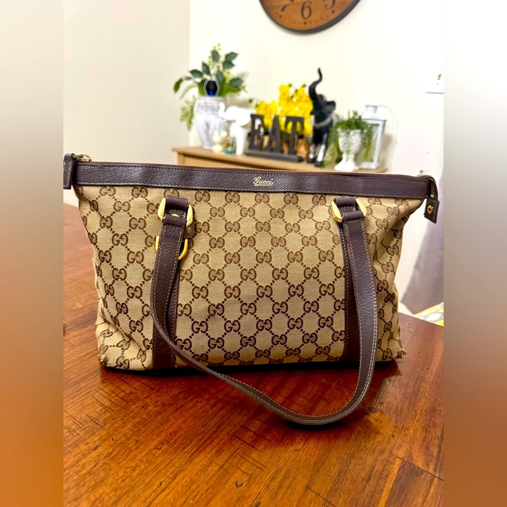 Gucci Brown Monogram Canvas Tote - Picture 6 of 14